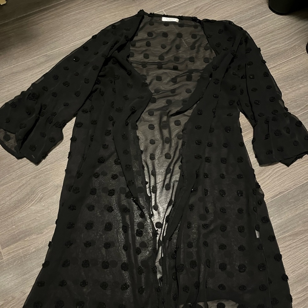 Chic Black Sheer Polka Dot Kimono